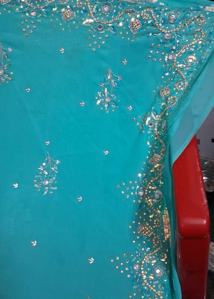 Party Wear Cyan  Saree new with blouse