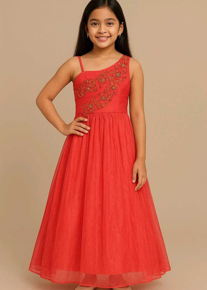 Coral Embellished Party Dress