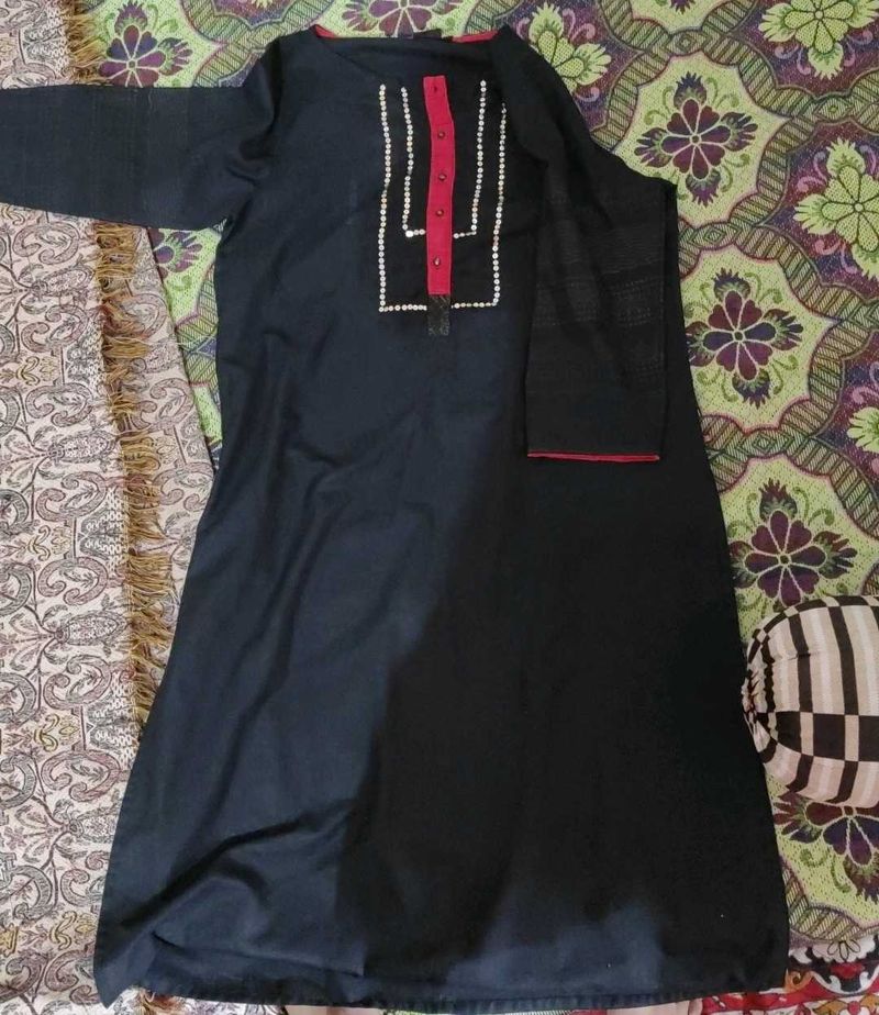 Black Kurti with Red Detail
