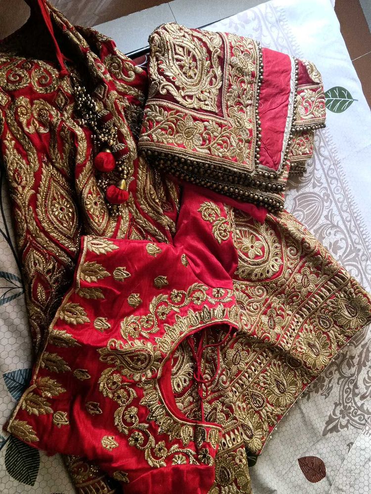 Red and Gold Embroidered Lehenga