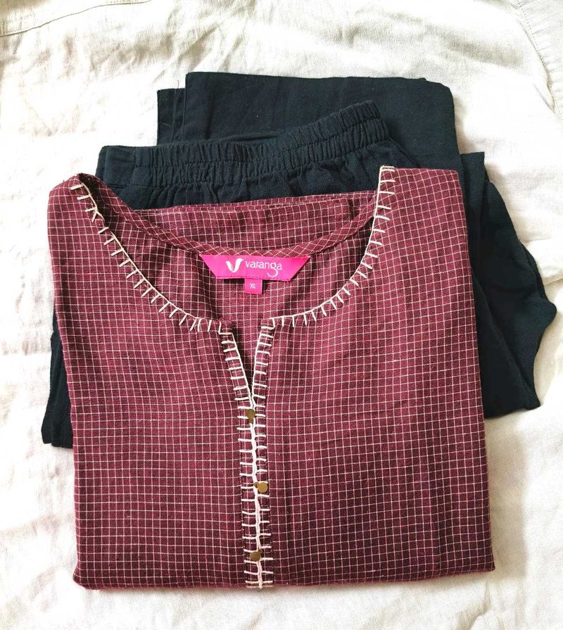 Varanga Burgundy Kurta With Janasya Palazzo