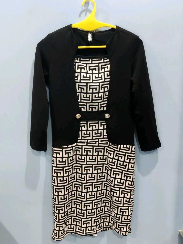 Geometric Print Bodycon Dress with Blazer