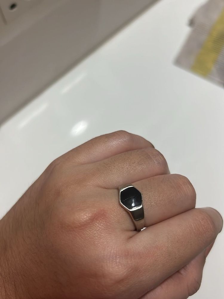 UNISEX Silver &amp; Onyx Signet Ring