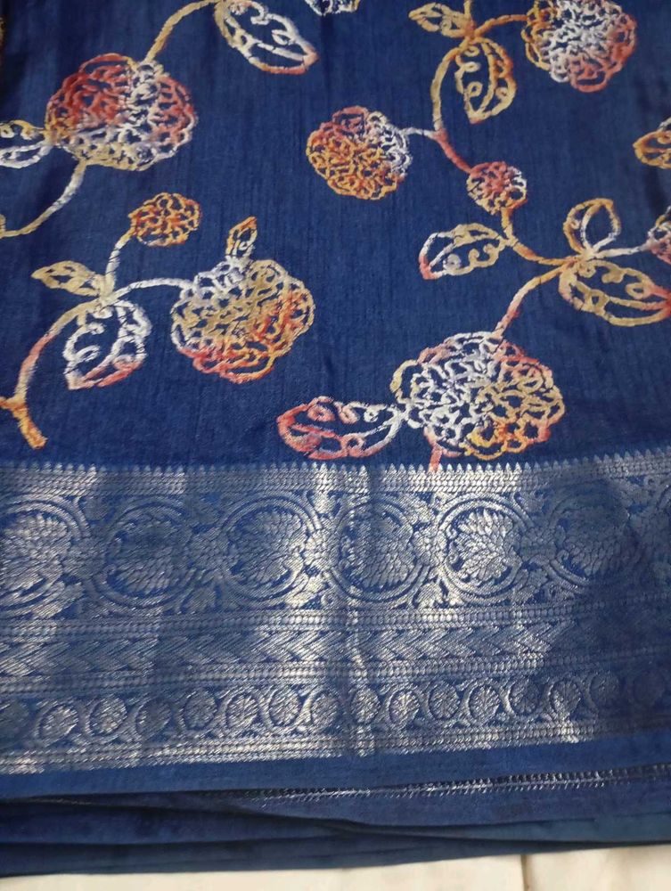 used joint Elegant Blue Embroidered Saree