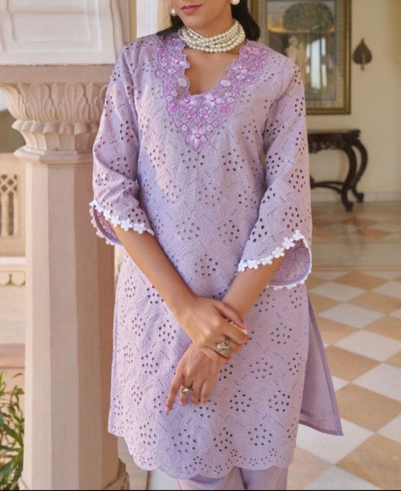 Lavender Embroidered Kurta