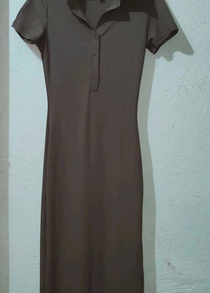 Brown Midi Shirt Dress