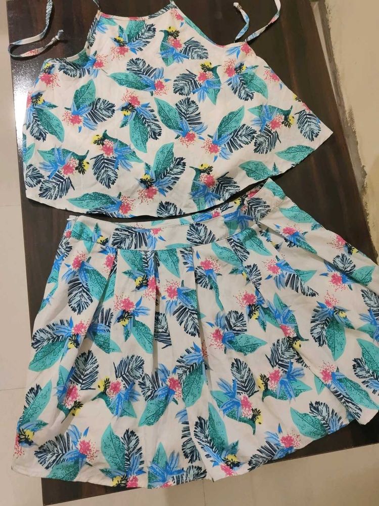Mini Skirt And Tie Back Top