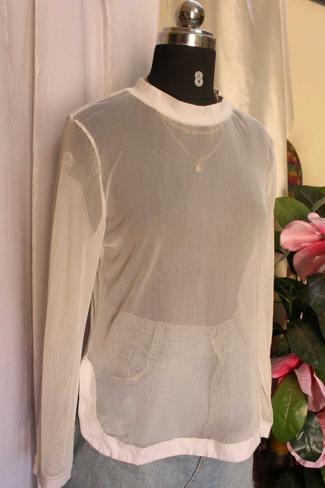 White Mesh Long Sleeve Top