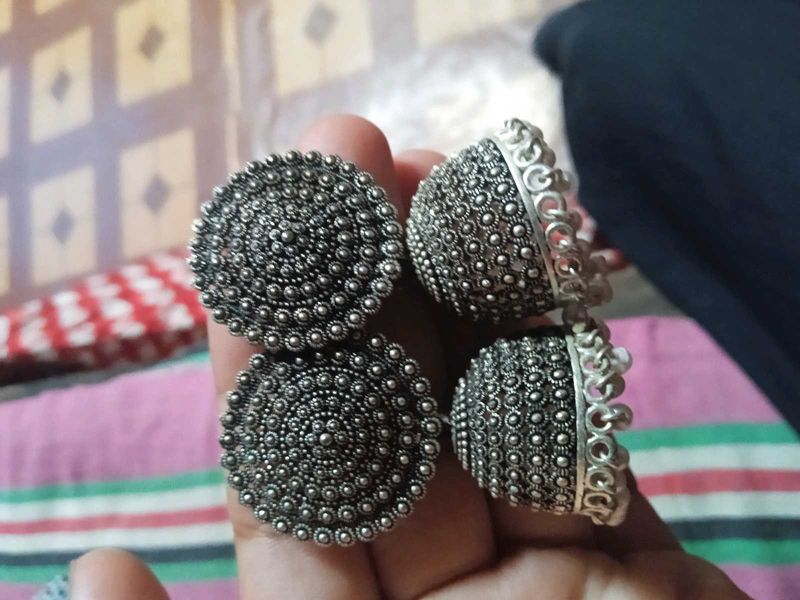 Oxidized Silver Jhumka Earrings