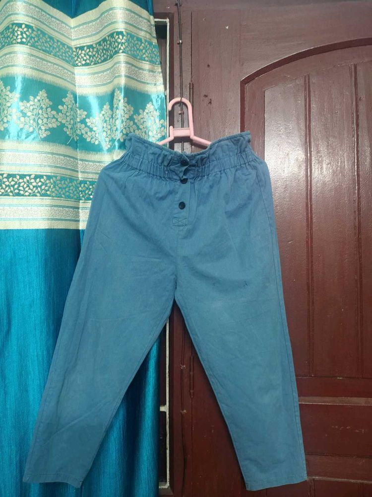 Blue Paper Bag Waist Pants