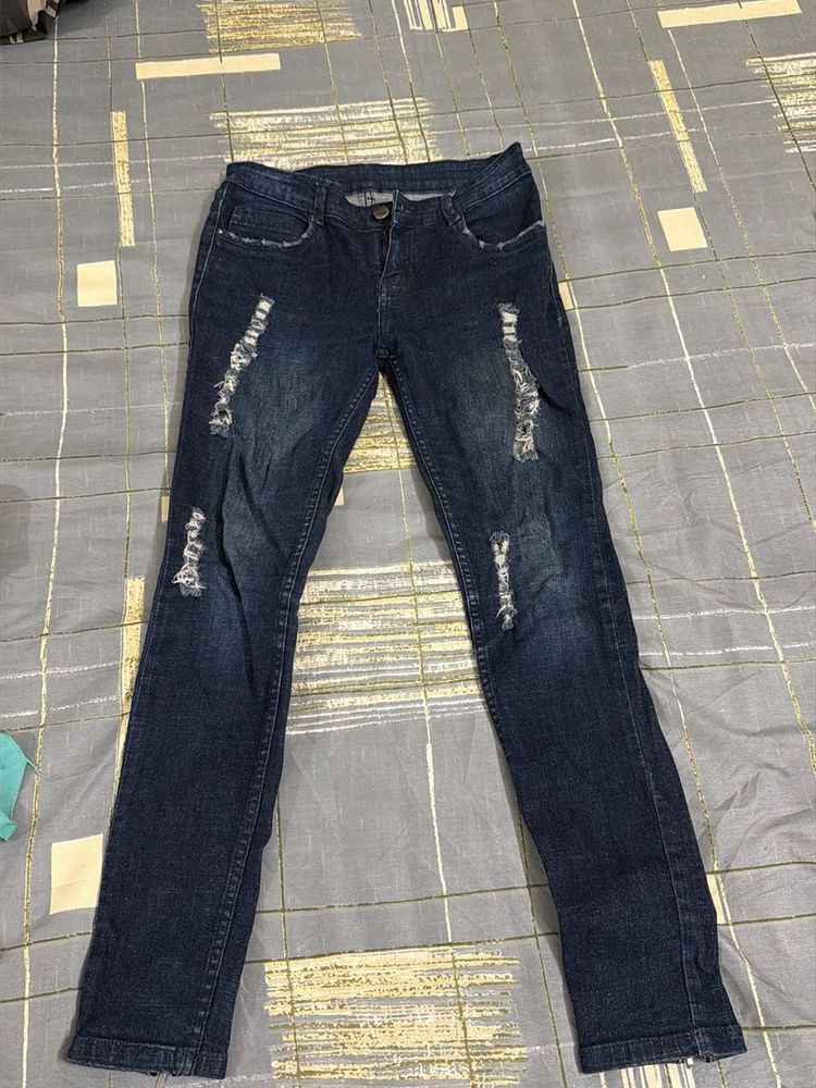 Distressed Dark Wash Denim Jeans