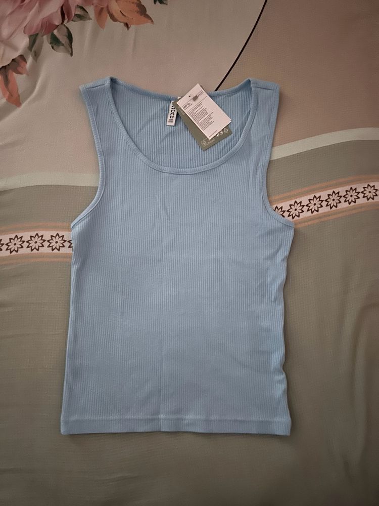 H&amp;M Pastel Blue Ribbed Vest Top