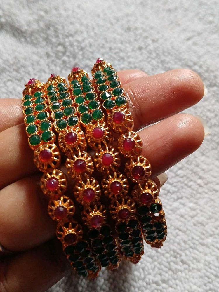 Emerald &amp; Ruby Gold Bangles (Set of 4)
