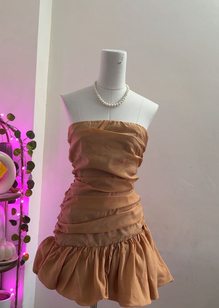 tan mini ballon dress