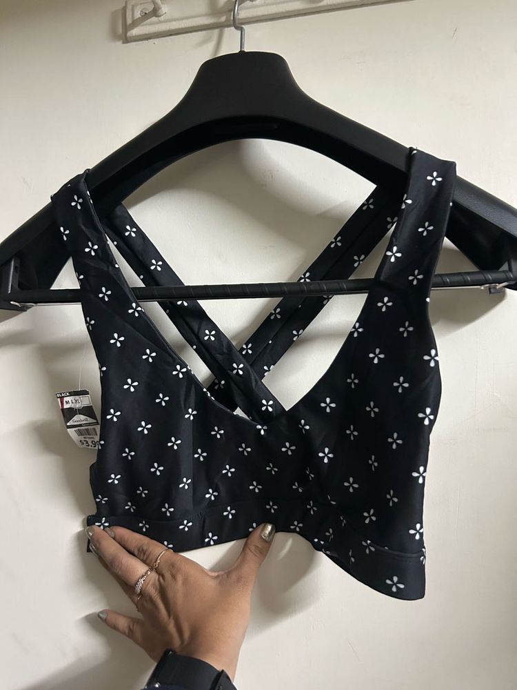 Black &amp; White Patterned Sports Bra