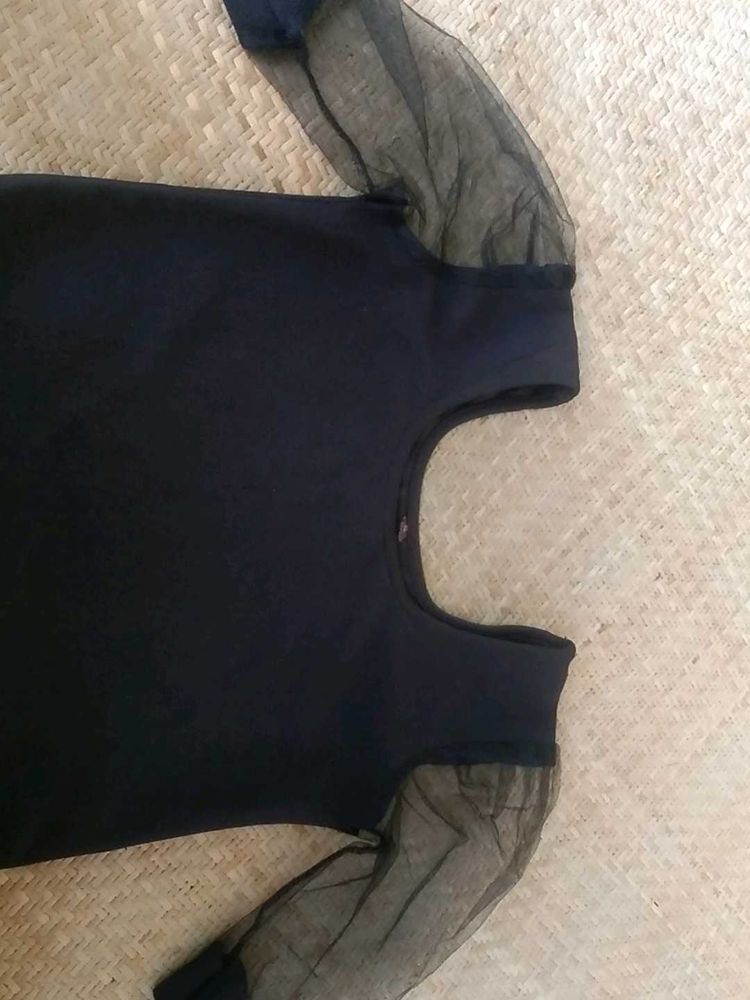 Black Top with Mesh Sleeves