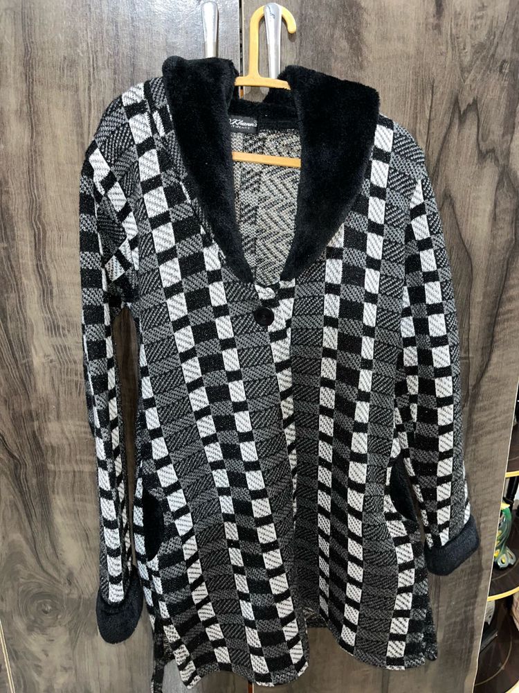 Checkered Black &amp; White Cardigan
