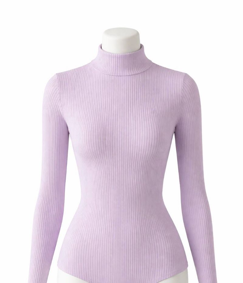 Lilac Ribbed Turtleneck Bodysuit
