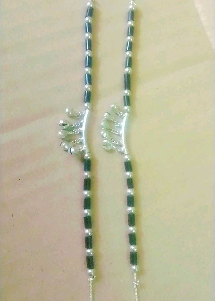 Silver Anklets with Black Beads
