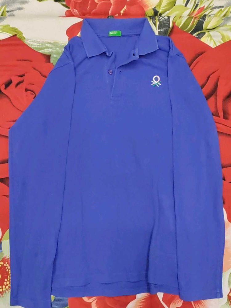 Benetton Blue Long Sleeve Polo Shirt