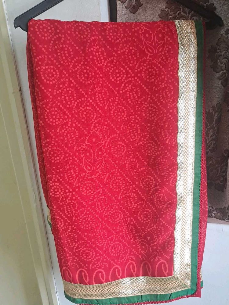 Red Bandhani Saree (♥️Karwachowth simple look)♥️