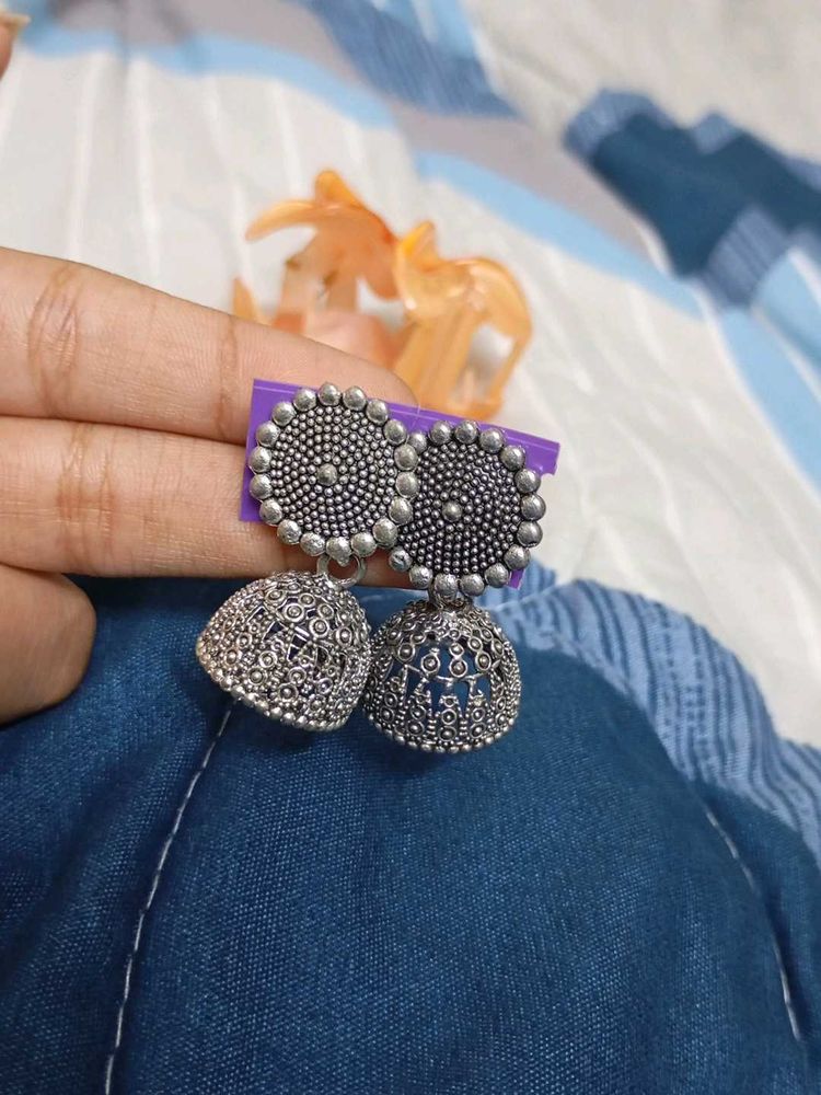 Silver Jhumka Earrings