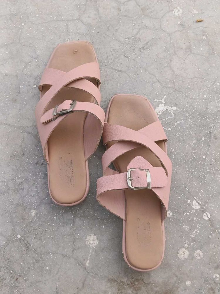 Pink Cross Strap Sandals