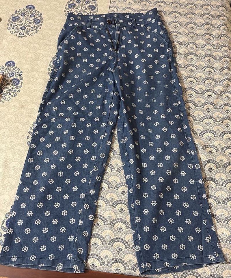 Floral Print Wide Leg Jeans