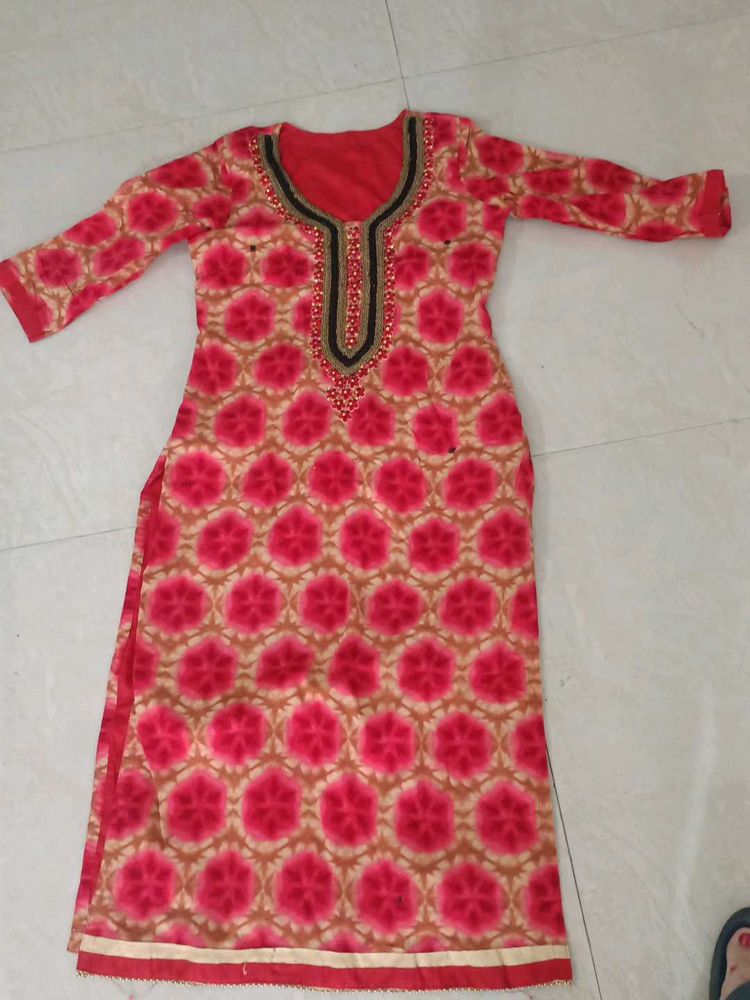 Red Kurti With Light Work.
