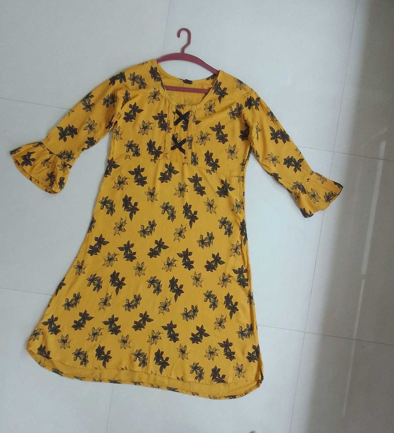 Floral Print Yellow Dress