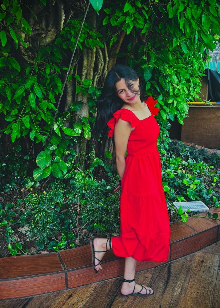 Red Tiered Midi Dress