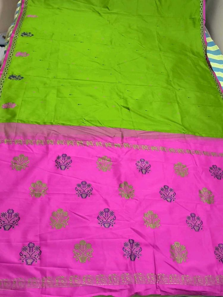 Vintage Pure Silk Saree Pink &amp; Green
