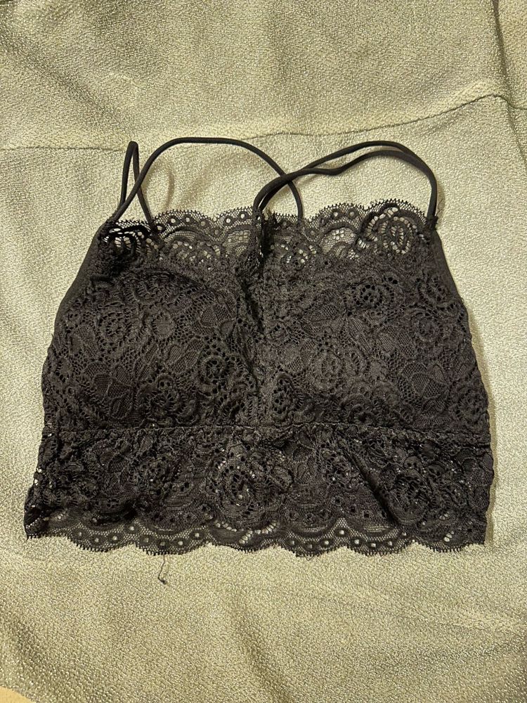Black Lacy Criss Cross Back Bralette Padded