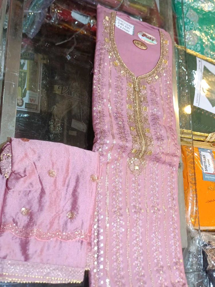 Elegant Pink Embroidered Dresss Material