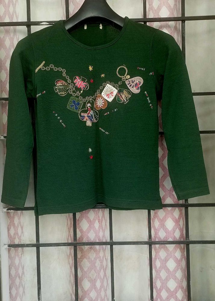 Girls' Green Long Sleeve Top