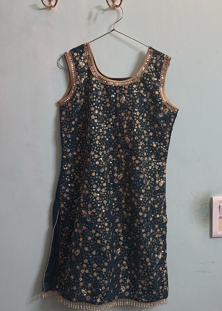 Women Sequinned Kurta With Sharara,Dupatta&amp;Sleeves