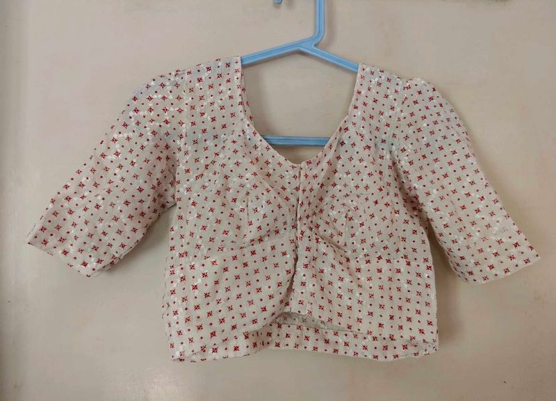 White &amp; Red Patterned Blouse