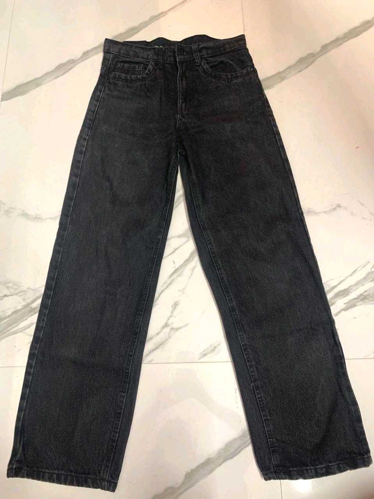 Wide Leg Black Wash Jeans