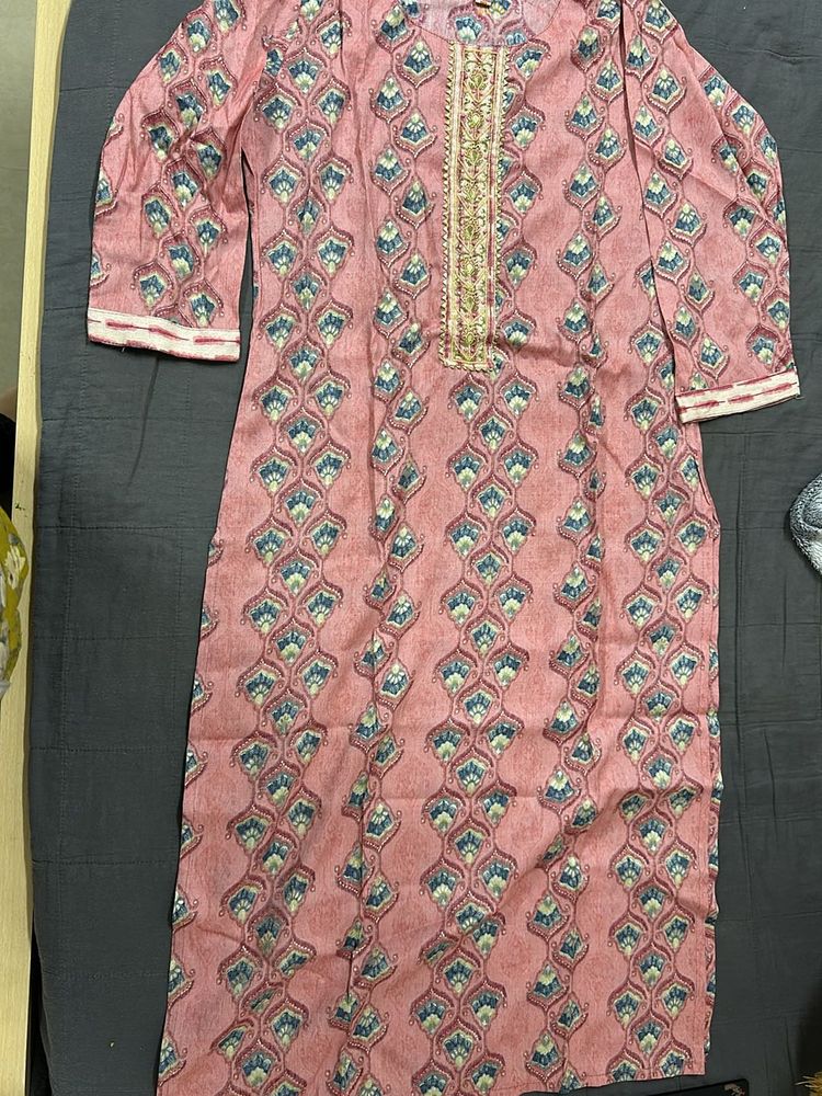 Pink Printed Kurti With Pant