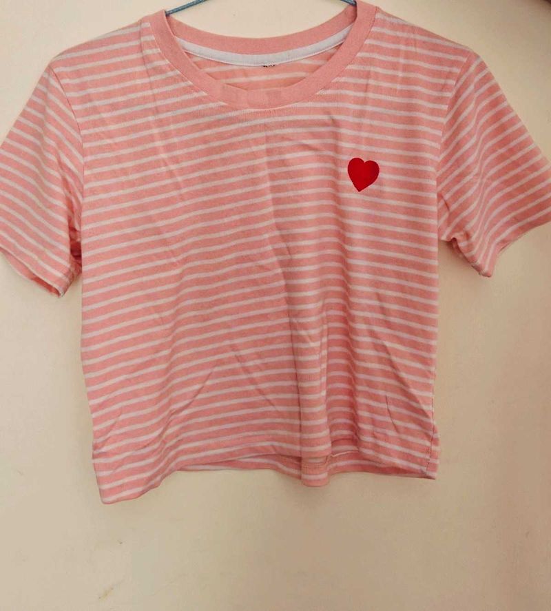 Pink Striped Heart Tee