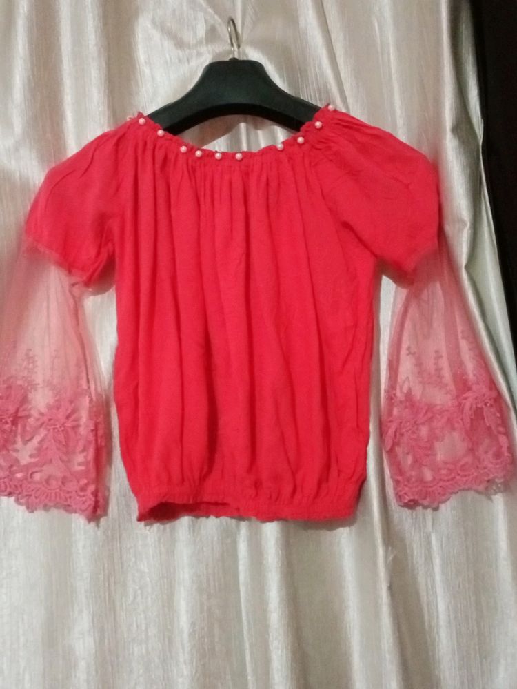 Off Shoulder Top Sleeves Net