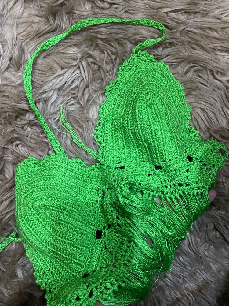 Handmade Neon Green Crochet Bralette