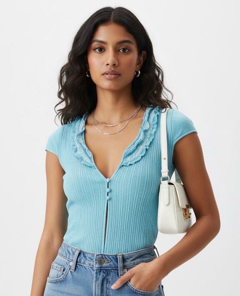 Cute Blue Ruffle Top