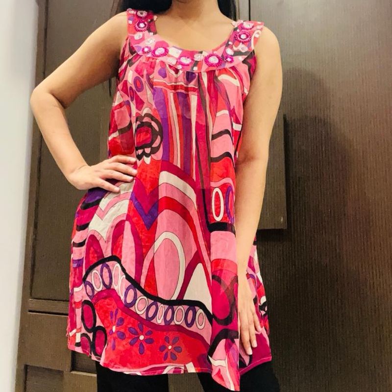 Pink Top With Beautiful Work On Neckline