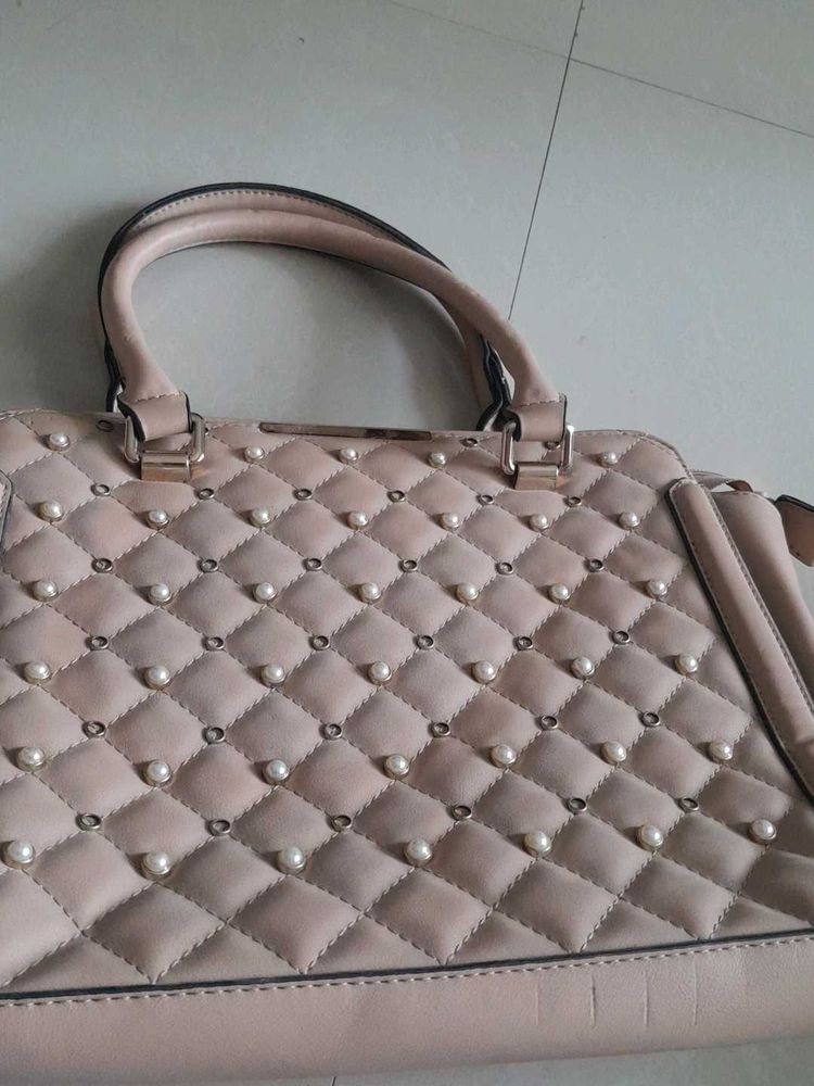 Blush Quilted Pearl Detail Handbag