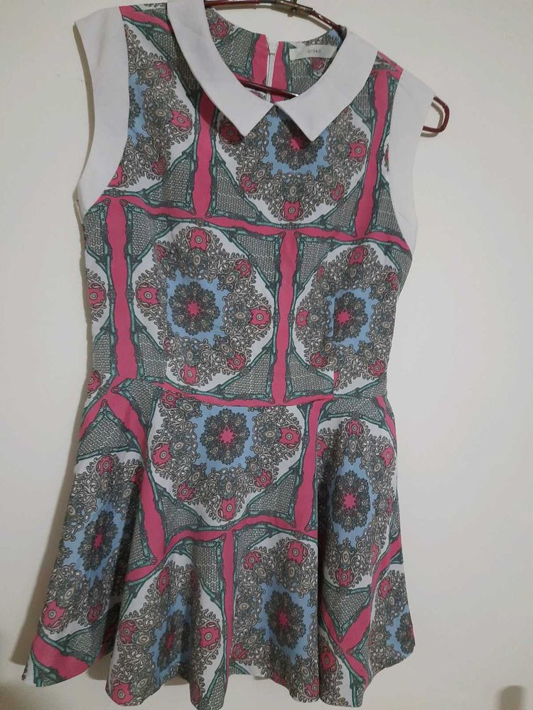 Patterned Sleeveless Fit &amp; Flare Long Top