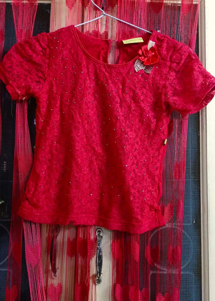 Sparkling Red Lace Top for Girls