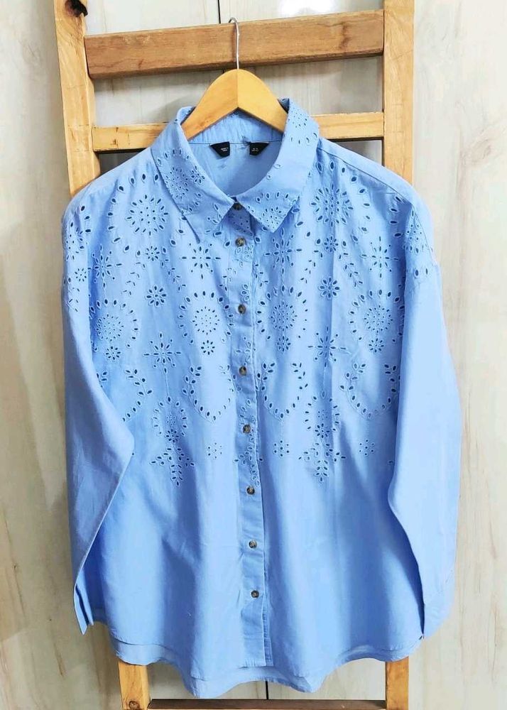 Eyelet Detail Blue Shirt size-46-48