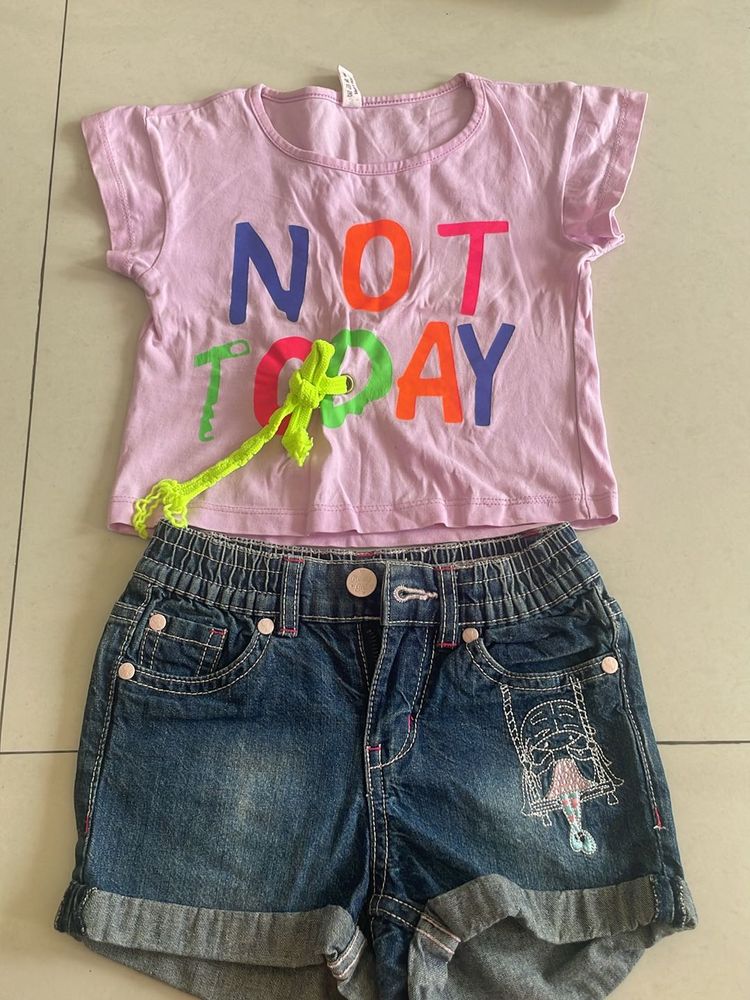 Top with Denim Shorts