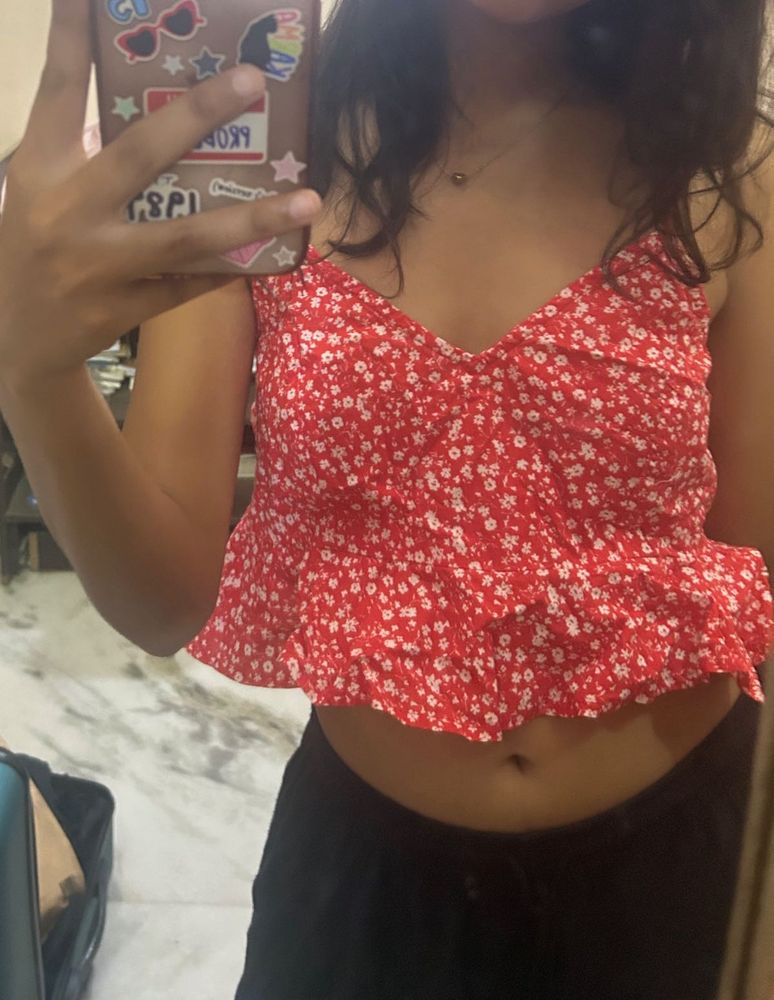 Cute Red Floral Umbrella Top
